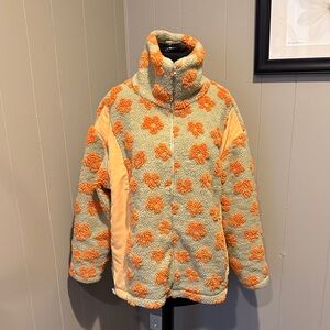 B26 BiBi Women Small Orange and Gray Teddy Jacket Full Zip Outdoor Causal